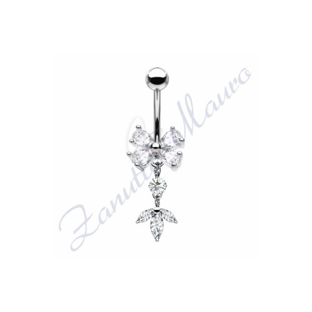 Piercing ombelico farfalla bianca 1.6/27/10 mm 10 in acciaio 316L