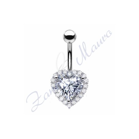 Piercing ombelico cuore bianco 1.6/14/14 mm 10 in acciaio 316L