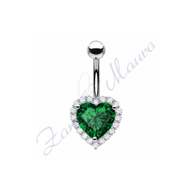 Piercing ombelico cuore verde 1.6/14/14 mm 10 in acciaio 316L