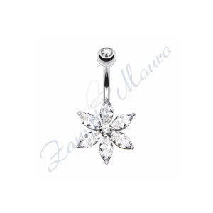Piercing ombelico fiore bianco 1.6/10/5 mm 10 in acciaio 316L