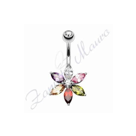 Piercing ombelico fiore rainbow 1.6/10/5 mm 10 in acciaio 316L