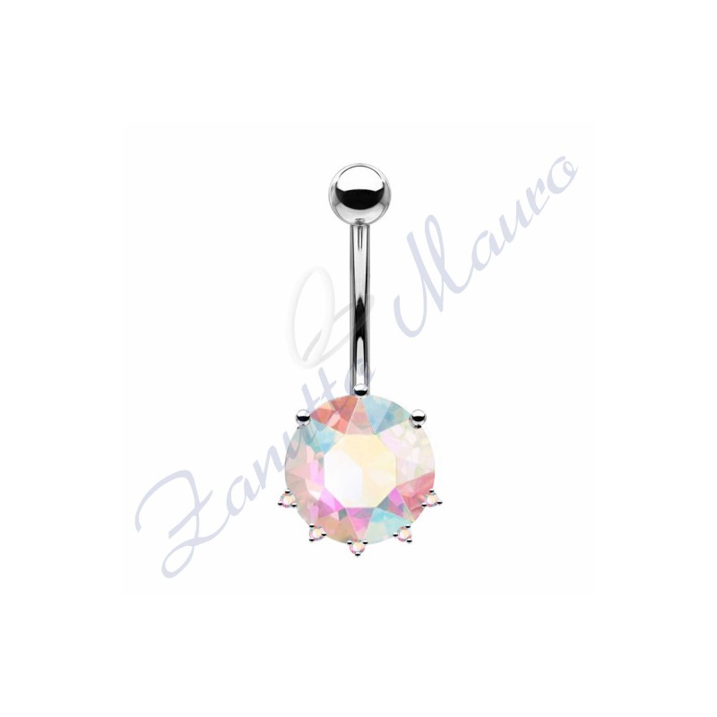 Piercing ombelico cristallo aurora boreale 1.6/9/5 mm 10 in acciaio 316L