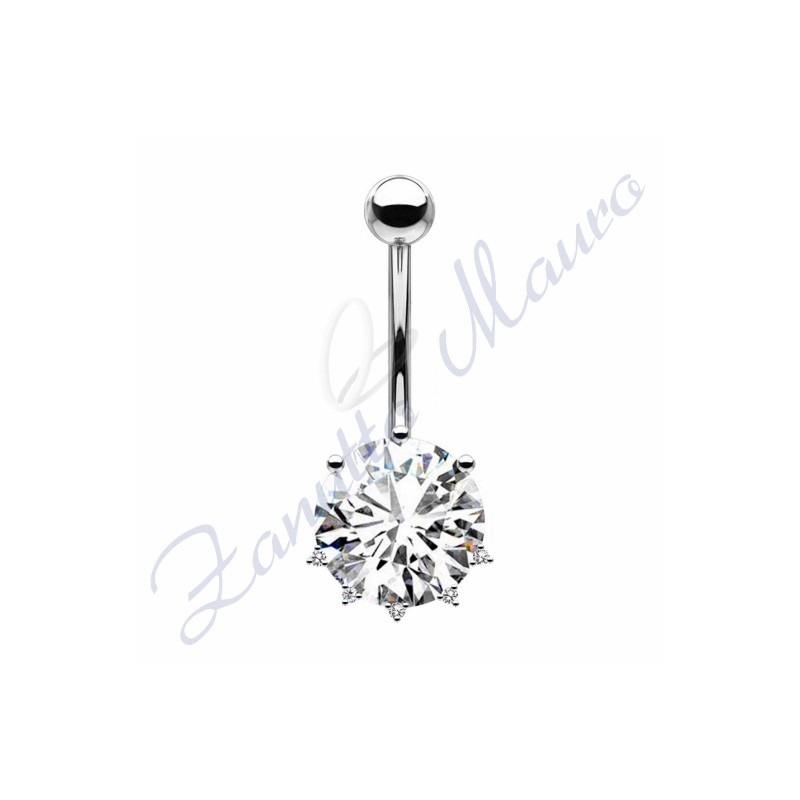 Piercing ombelico cristallo bianco 1.6/9/5 mm 10 in acciaio 316L