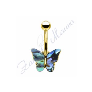 Piercing ombelico farfalla madreperla 1.6/10/5 mm 10 in acciaio 316L AU