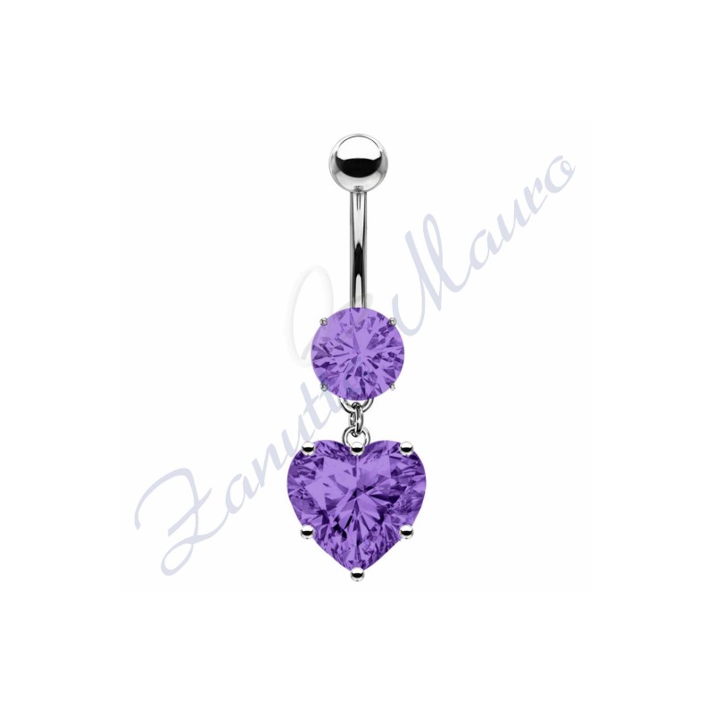 Piercing ombelico cuore viola 1.6/22/8 mm 10 in acciaio 316L