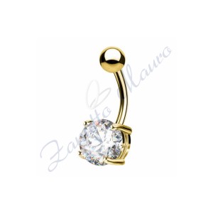 Piercing ombelico cristallo bianco 1.6/8/5 mm 10 in acciaio 316L dorato