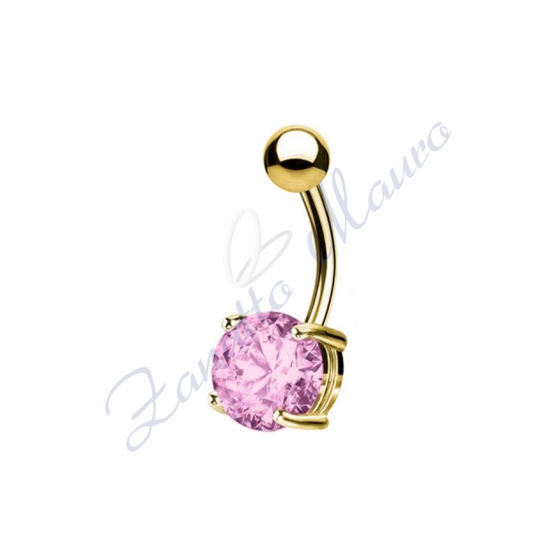 Piercing ombelico cristallo rosa1.6/8/5 mm 10 in acciaio 316L dorato