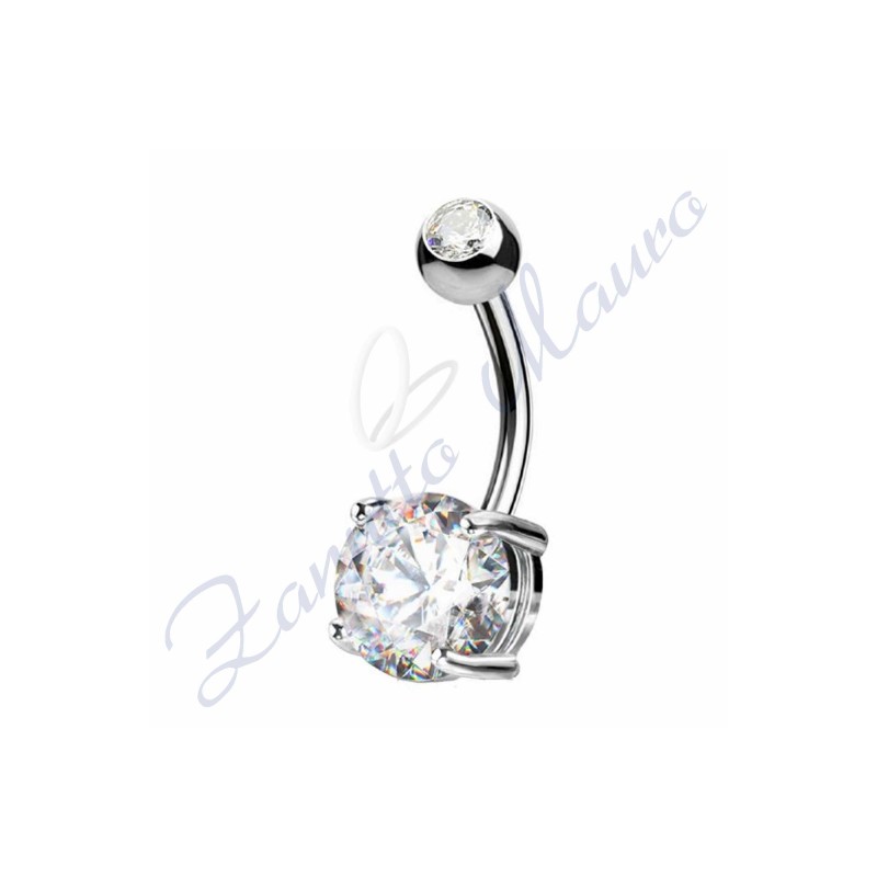Piercing ombelico cristallo bianco 1.6/8/5 mm 10 in acciaio 316L