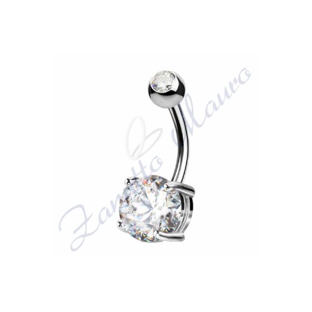 Piercing ombelico cristallo bianco 1.6/8/5 mm 10 in acciaio 316L