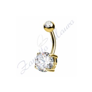 Piercing ombelico cristallo bianco 1.6/8/5 mm 10 in acciaio 316L dorato