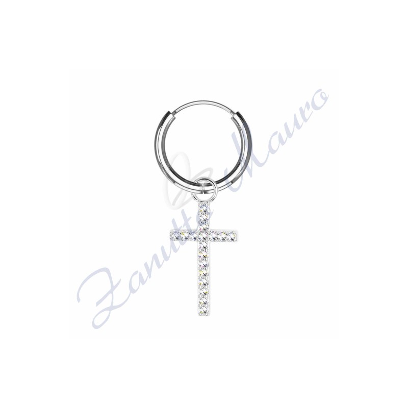 Orecchino a cerchio con croce in acciao 316L
