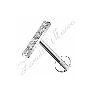Piercing labret barretta con cristalli bianchi mm 8x1,2 in titanio
