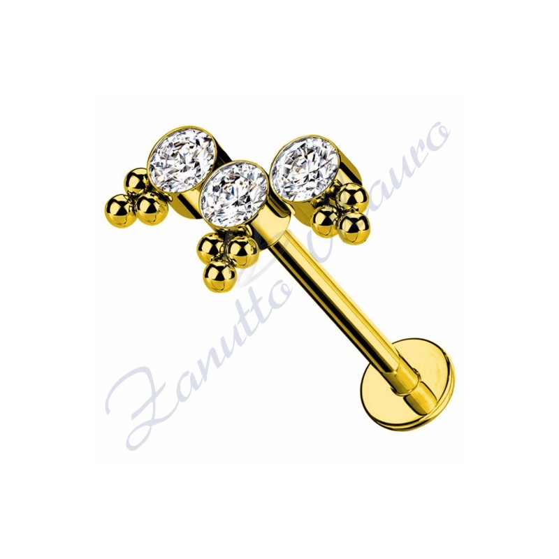 Labret push-in in acciaio 361L dorato con cristalli