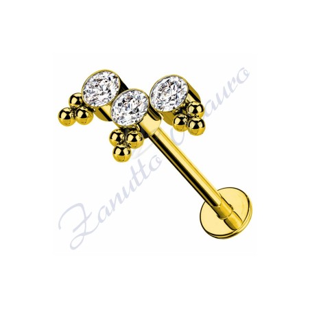 Labret push-in in acciaio 361L dorato con cristalli