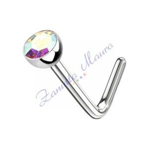 Piercing piegato per naso in acciaio 316L con pietra aurora boreale