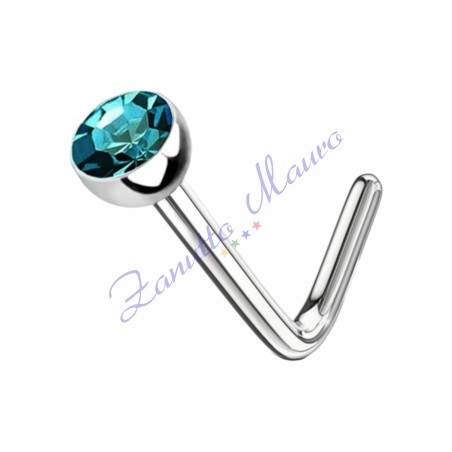 Piercing piegato per naso in acciaio 316L con pietra blu zircon