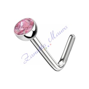 Piercing piegato per naso in acciaio 316L con pietra rosa