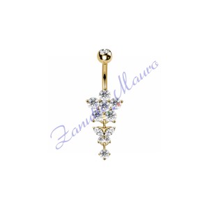 Piercing ombelico fiore bianco 1.6x10x5 mm 10 in acciaio 316L dorato
