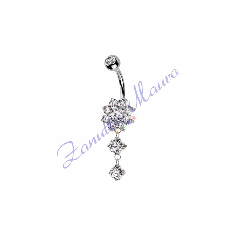 Piercing ombelico fiore bianco 1.6x10x11x5 mm 10 in acciaio 316L