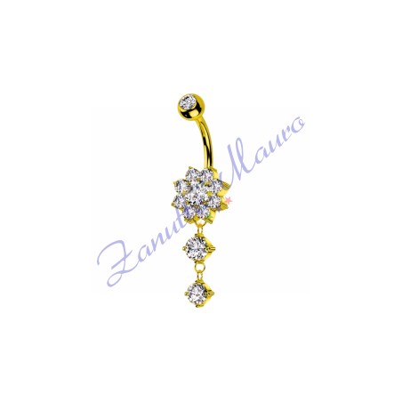 Piercing ombelico fiore bianco 1.6x10x11x5 mm 10 in acciaio 316L dorato