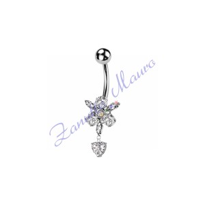 Piercing ombelico fiore bianco 1.6x10x12,5x5 mm 10 in acciaio 316L
