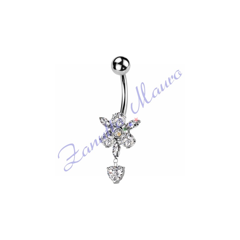 Piercing ombelico fiore bianco 1.6x10x12,5x5 mm 10 in acciaio 316L
