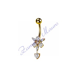 Piercing ombelico fiore bianco 1.6x10x12,5x5 mm 10 in acciaio 316L dorat