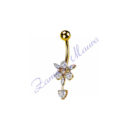 Piercing ombelico fiore bianco 1.6x10x12,5x5 mm 10 in acciaio 316L dorat