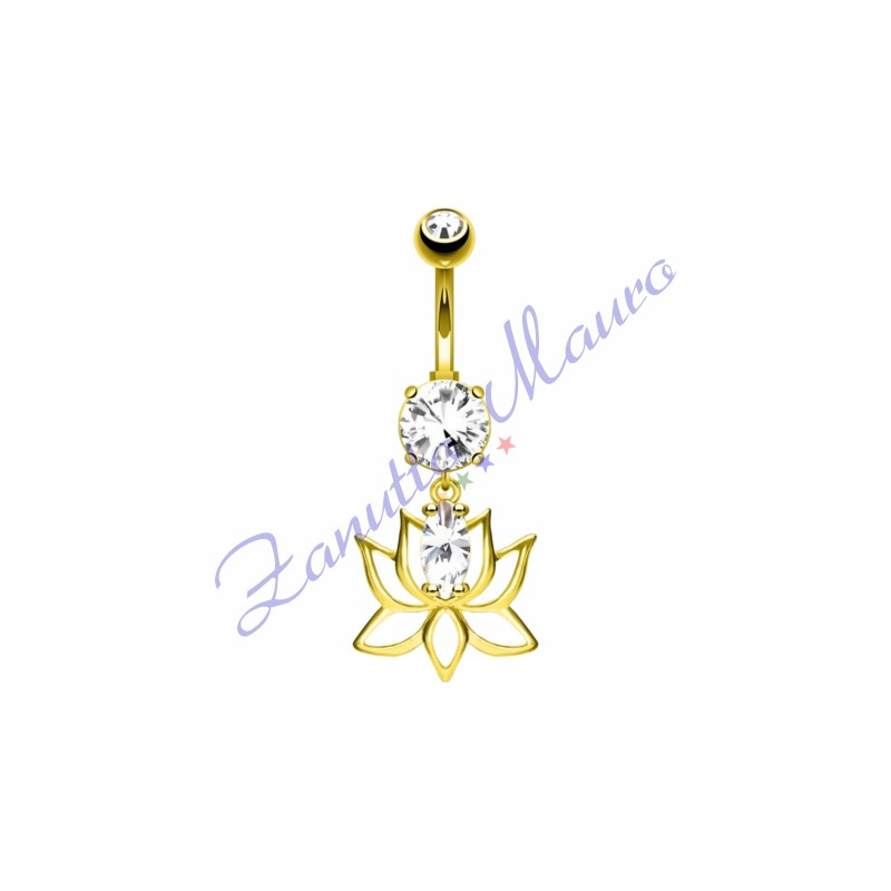 Piercing ombelico fiore bianco 1.6x10x5 mm 10 in acciaio 316L dorato