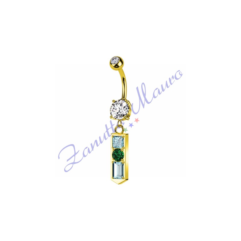 Piercing ombelico barretta 1.6x10x5 mm 10 in acciaio 316L dorato