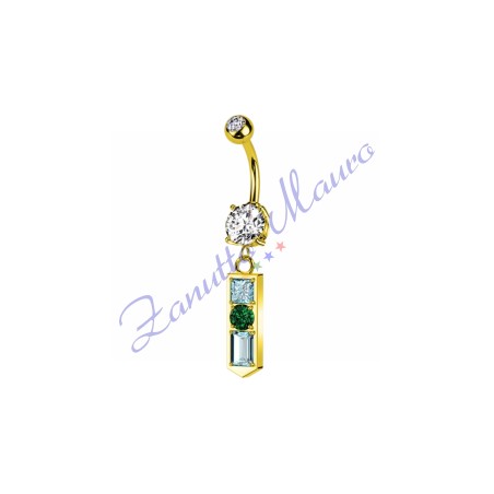 Piercing ombelico barretta 1.6x10x5 mm 10 in acciaio 316L dorato