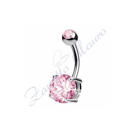 Piercing ombelico cristallo rosa 1.6/8/5 mm 10 in acciaio 316L