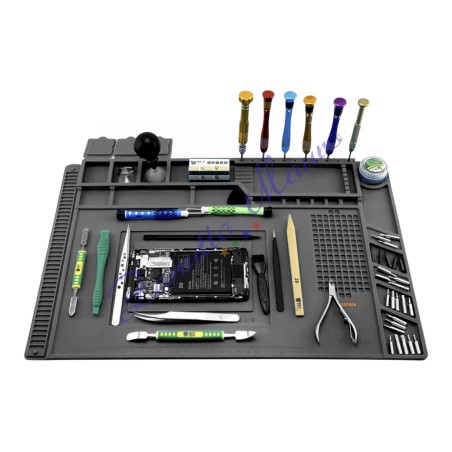 Tappetino di lavoro porta attrezzi in silicone grigio cm 45x30