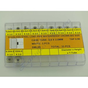 Assortimento 33 corone XL impermeabili in acciaio canotto lungo tubo 2,5 - SML95