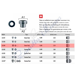 Tubo per corona a vite tipo Rolex con guarnizione 65.004 - MSA 65.004