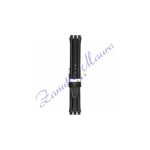 Cinturino 247E in pelle nera con cuciture bianche per Swatch Irony 19x22