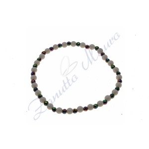 Bracciale elastico in agata bianca  ed ematite rainbow cm 18