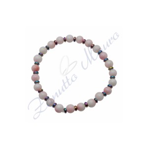 Bracciale elastico in agata rosa ed ematite rainbow cm 18
