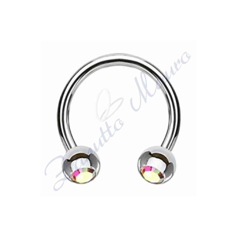 Anello aperto con cristallo aurora boreale mm 1,2x3x8 in acciaio 361L
