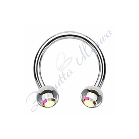 Anello aperto con cristallo aurora boreale mm 1,2x3x12 in acciaio 361L