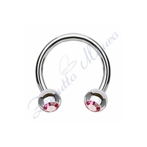 Anello aperto con cristallo rosa mm 1,2x3x8 in acciaio 361L