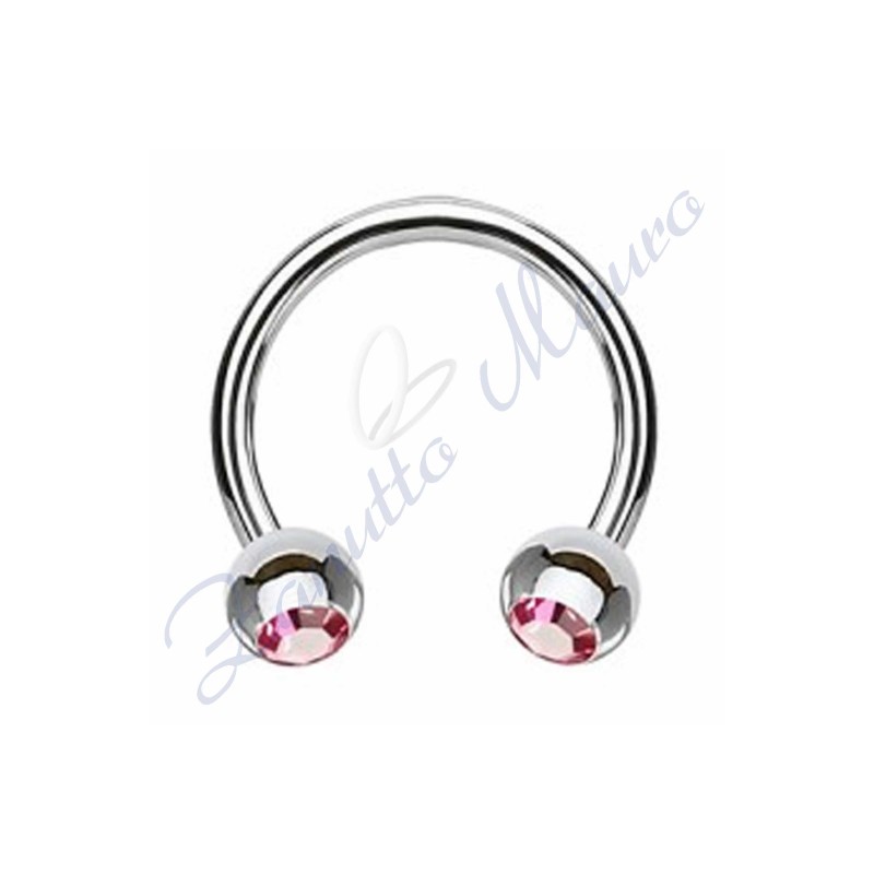 Anello aperto con cristallo rosa mm 1,2x3x8 in acciaio 361L