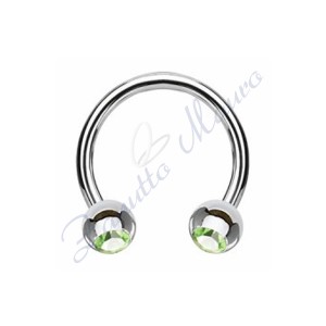 Anello aperto con cristallo verde chiaro mm 1,2x3x12 in acciaio 361L