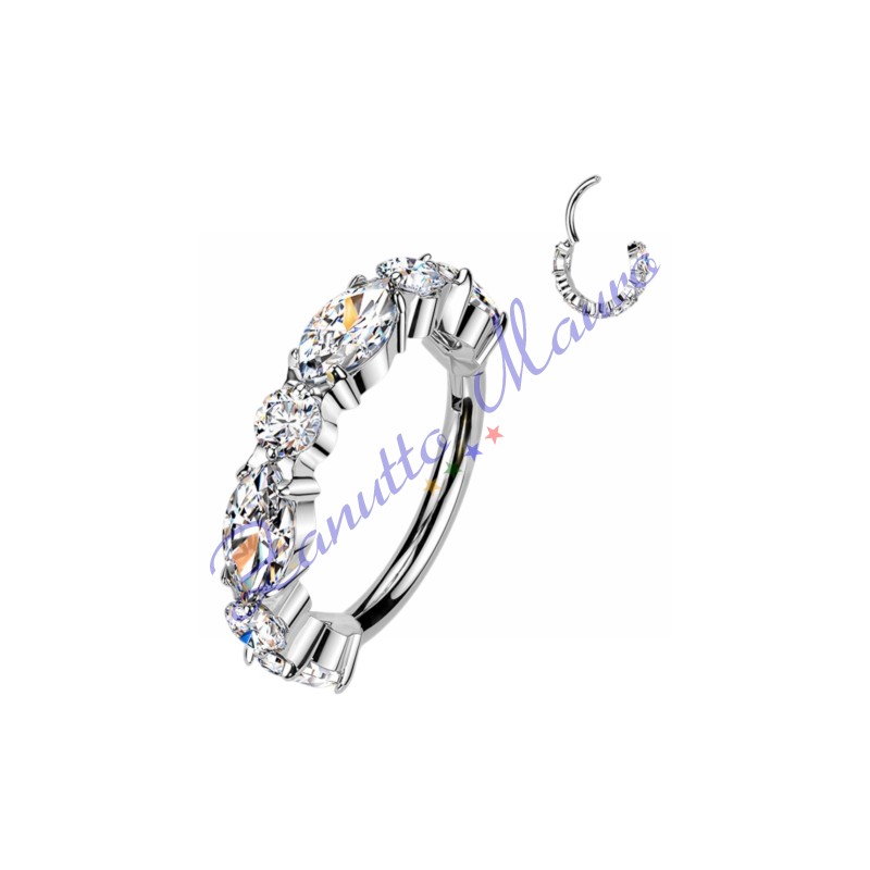 Piercing anello con clicker e cristalli filo 1,2 diametro mm 10 PY181 - septum