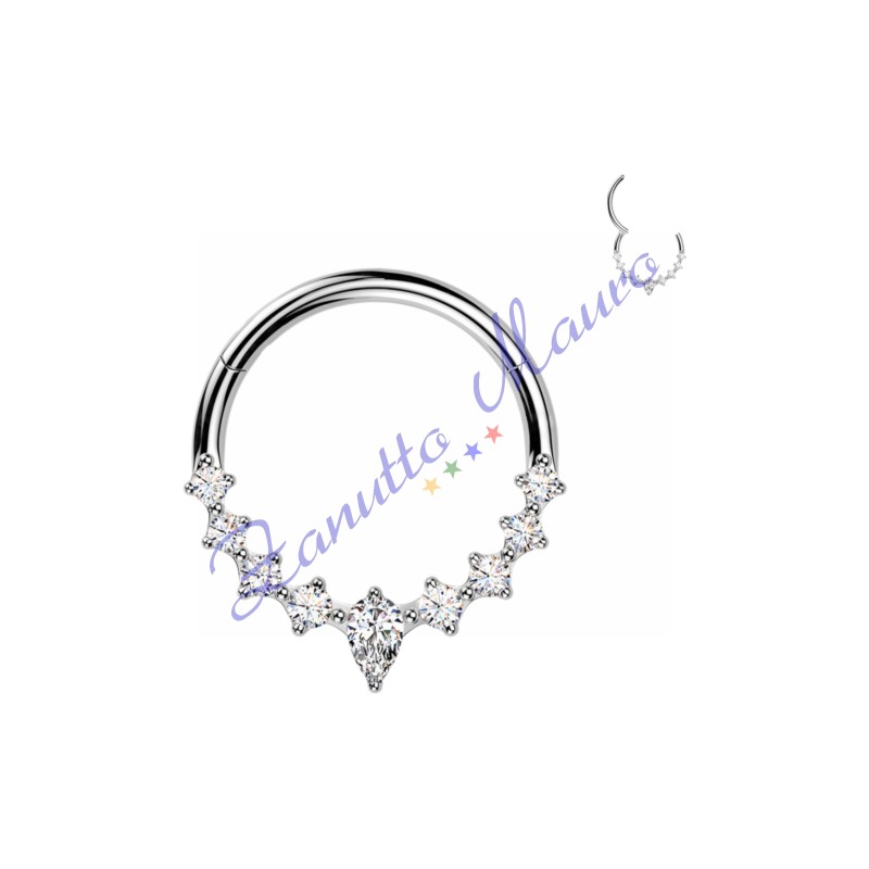 Piercing anello con clicker e cristalli filo 1,2 diametro mm  8 PY179 - septum