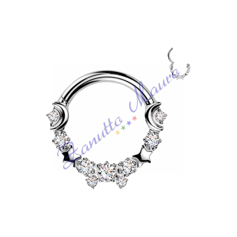 Piercing anello con clicker e cristalli filo 1,2 diametro mm  8 PY178 - septum