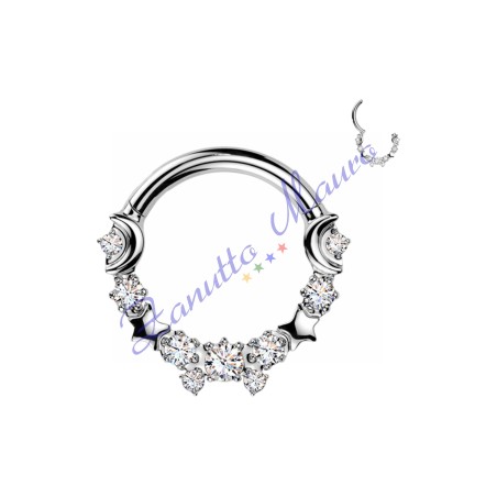 Piercing anello con clicker e cristalli filo 1,2 diametro mm  8 PY178 - septum
