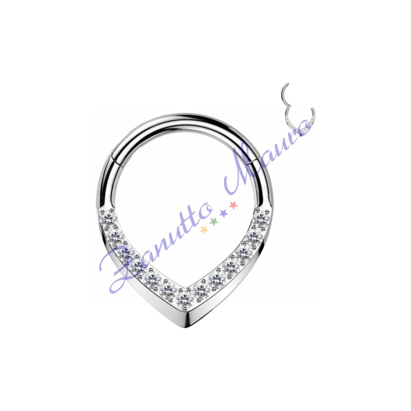 Piercing anello con clicker e cristalli filo 1,2 diametro mm 10 PY171 - septum