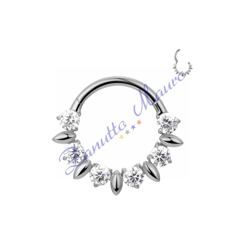 Piercing anello con clicker e cristalli filo 1,2 diametro mm  8 PY166 - septum