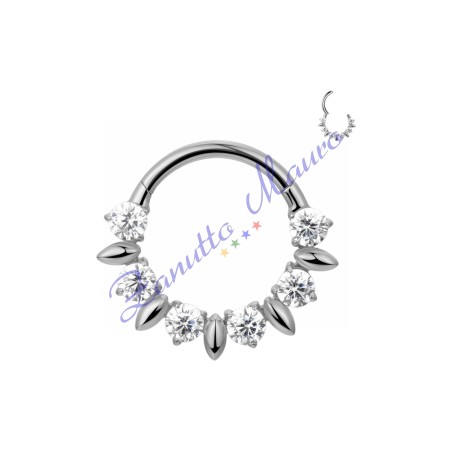 Piercing anello con clicker e cristalli filo 1,2 diametro mm  8 PY166 - septum